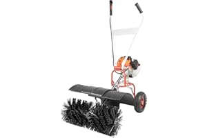 FXEIPOL Gas Power Sweeper 52CC 2.5HP Handheld Gas Power Sweeper Broom 2 Stroke Gas Power Hand Held Sweeper with 1 Pair Protective Goggles Snow Cleaning Machine for Brick Walkways