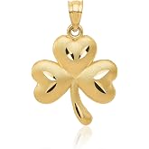 IceCarats 14K Yellow Gold Clover Leaf Shamrock Pendant Necklace | Diamond Cut, Brushed, Matte, Solid, Medium, 25mm 1 inch