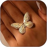 ALRNBY Gold Rings for Women Butterfly Ring Silver Flower Rings Non Tarnish Adjustable Ring Stainless Steel Jewelry Waterproof Summer Jewelry Gifts
