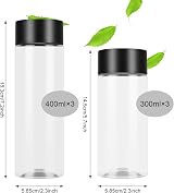 Friusate 6 Pcs Plastic Juice Bottles 400ml 300ml Clear PET with Black Lids view 2