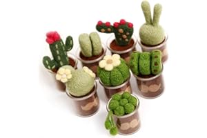 KISSBUTY Full Range of Needle Felting Kit, Cactus Wool Felted Set for Adults and Beginners Including Wool Roving for 8 Succulents, Foam Mat, Glass Pots, Needles, Finger Guards Tools Kit