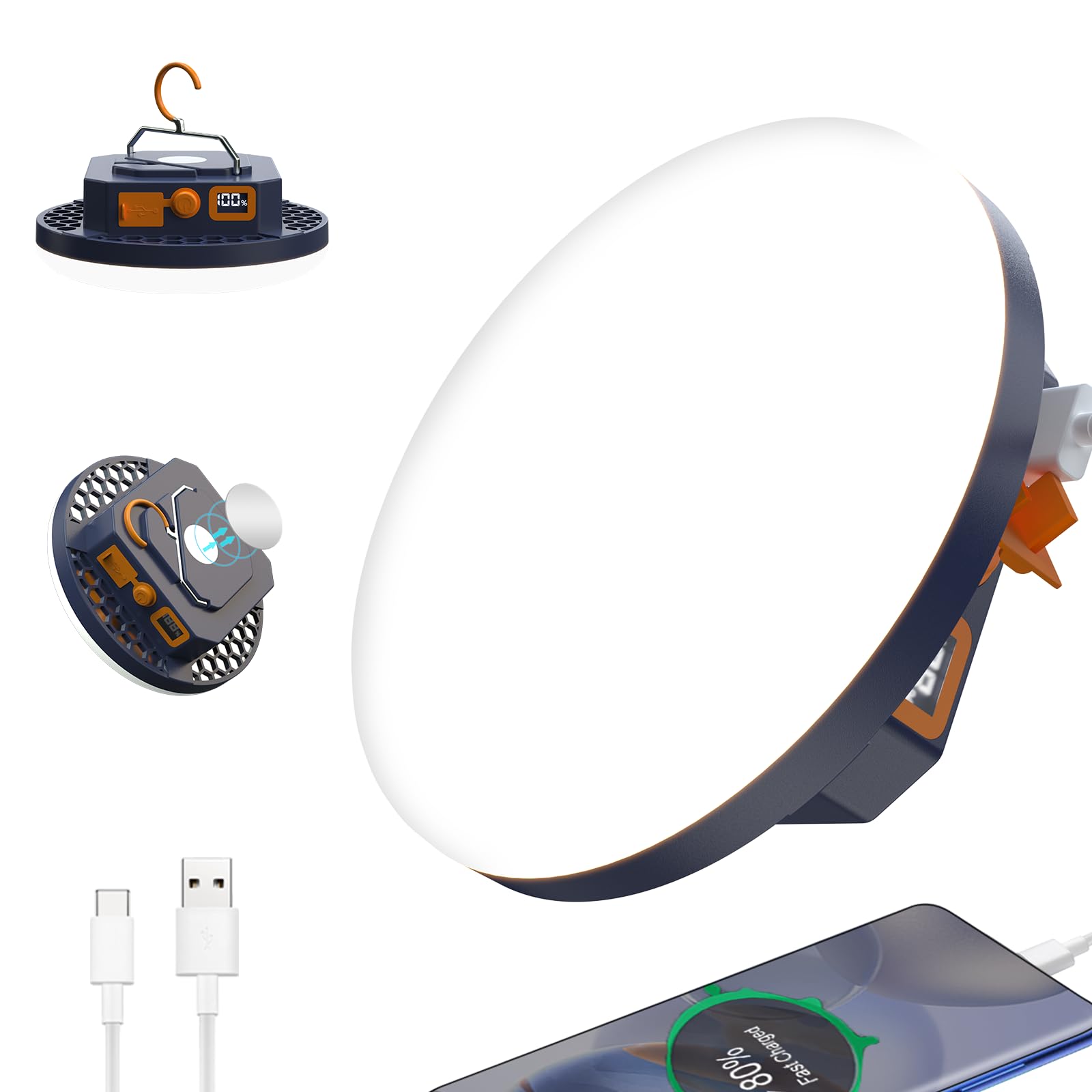 Photo 1 of 10000mAh 4000LM Flashlight Portable LED Camping Lantern Rechargeable Light 30W with Digital Power Display and Magnet , IPX5 Waterproof Tent Lights Power Failure Emergency Light