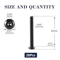 M8 x 65mm 20Pcs Flat Head Hex Socket Cap Screws