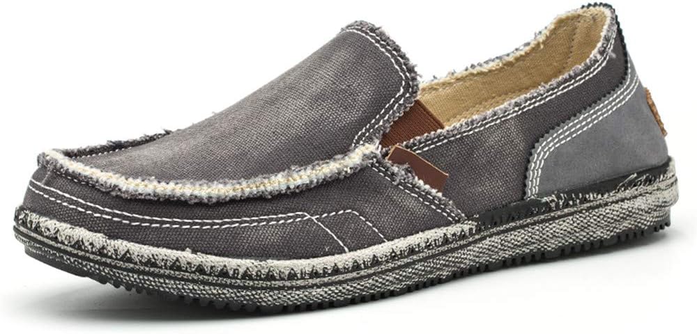 BEFAiR Mens Canvas Shoes Vintage Breathable Slip on Loafers Outdoor Walkingโฆ