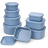 100% Silicone Food Storage Containers with Lids, 8 Pack, 10oz to 51oz, Reusable Leakproof Nesting & Stackable Silicone Bento Lunch Box, Microwave Freezer Dishwasher Oven Safe, BPA Free, Slate Blue