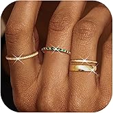 Florideco Gold Stackable Rings for Women, Non Tarnish Half Dainty Cubic Zirconia Rings, 14K Gold Plated Thin Minimalist Wedding Band Rings Set, Trendy Statement Stacking Rings Set A G5