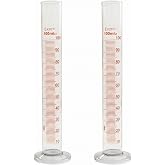 RPS-IND 2-Pack 100ml Graduated Cylinder, Borosilicate Glass | Heat resistant 500&deg;C, &plusmn;1% accuracy, clear mL markings. Anti-slip base. For chemistry lab, school experiments