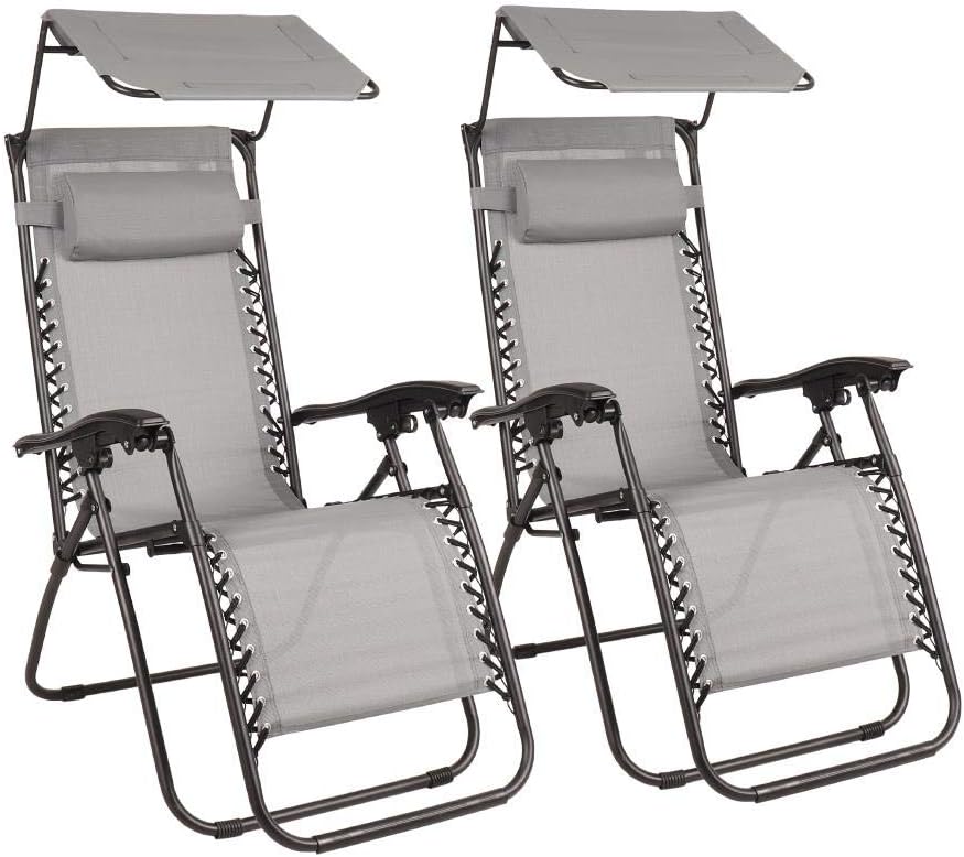 Wido 2 PACK Zero Gravity Sun Lounger With Canopy Garden Furniture Chair Outdoor Camping Travel Folding Patio Decking