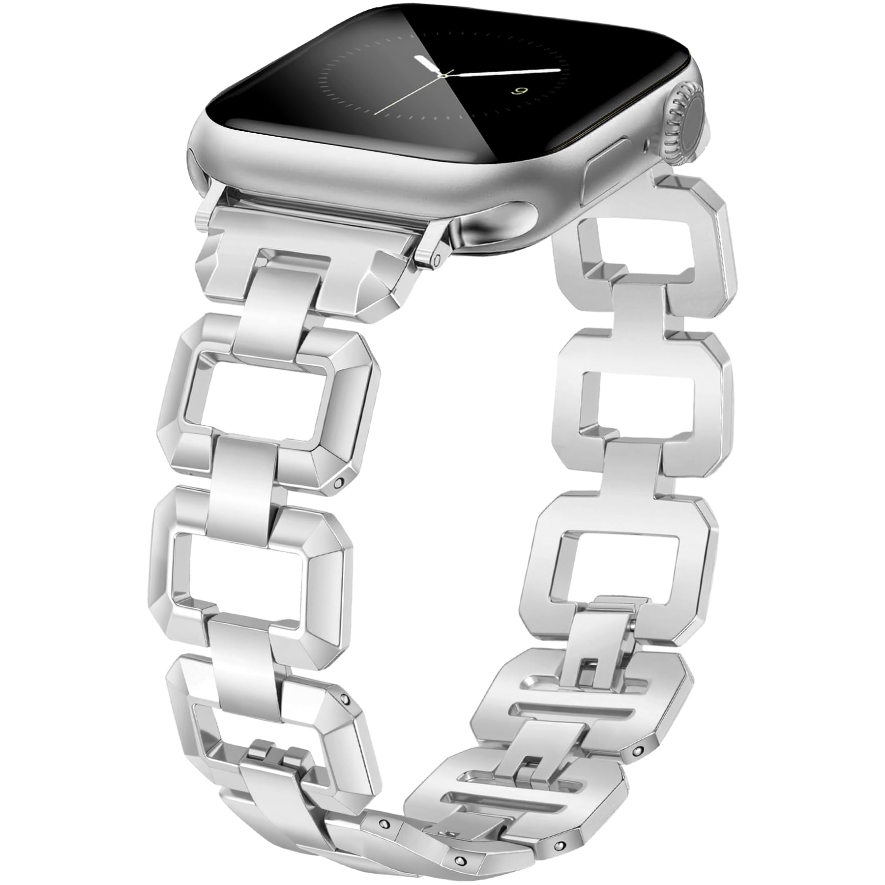 JR.DM Silver Watch Bands for Women Compatible with Apple Watch 38mm 40mm 41mm 42mm (S10/11) Dainty Dressy Bracelet Designer Metal Chain Strap Adjustable for iWatch Series 11/10/9/8/7/6/5/4/SE/3/2/1