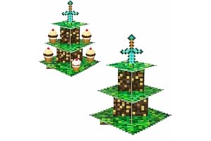 LinamHoz 3-Tier Cupcake Stand with Sword, Cardboard Dessert Holder for Fans Birthday, for Birthday Party Favors Supplies Deco