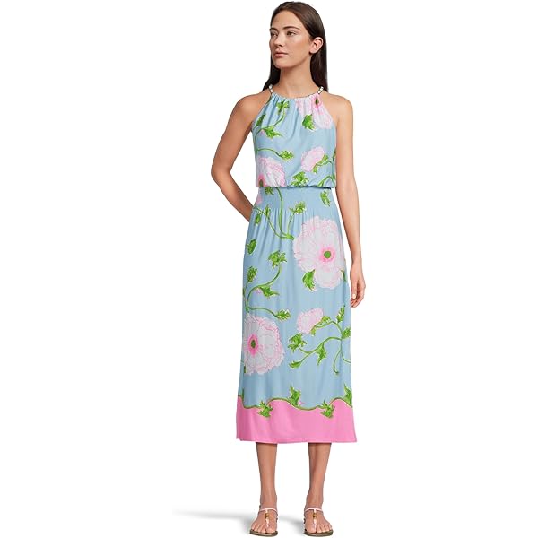 fitted lace wedding dress Lilly Pulitzer Womens Kyleigh Maxi Dress Fresh Water Blue Sunbathers Bliss  XXS One Size at Amazon Women's Clothing store