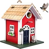 MEWANG Rustic Wooden Bird House for Outside - Hanging Colorful Bird Feeder Cottage, Unique Garden Decor Gift for Hummingbirds, Bluebirds &amp; Wild Birds