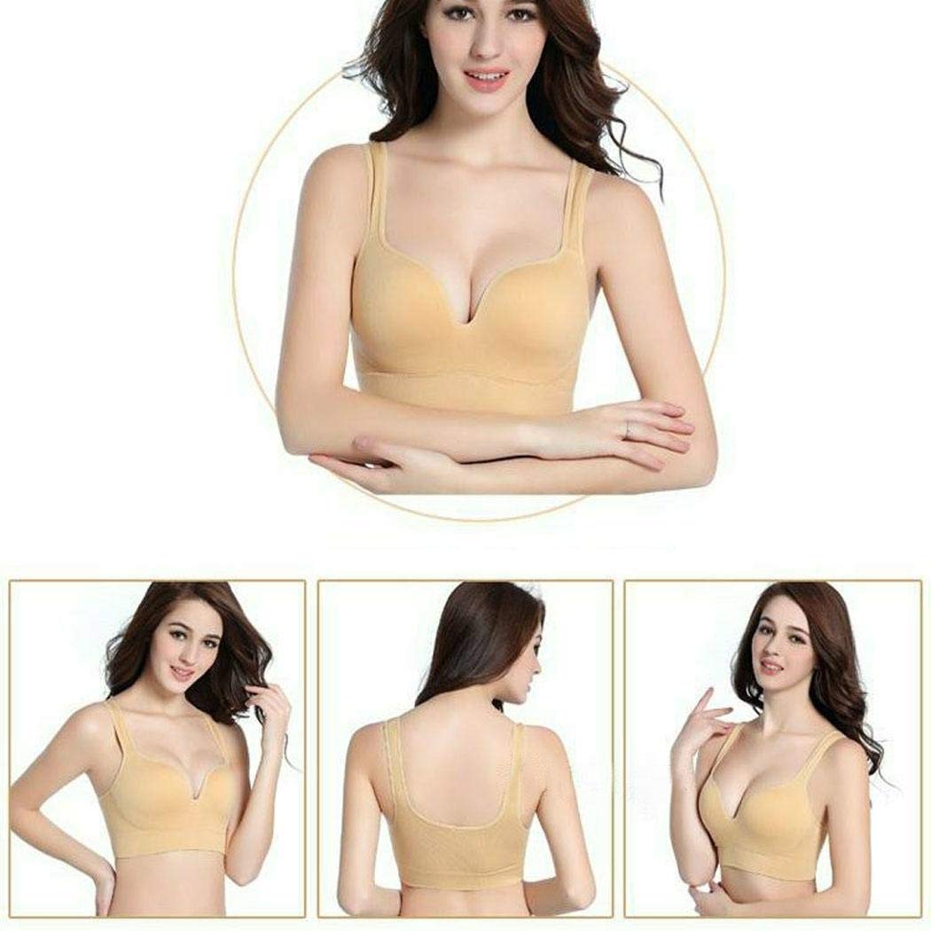 cokil Women Casual Comfort Solid Crop Top Stretch Running Sport Yoga Bra Sports Bras Apricot