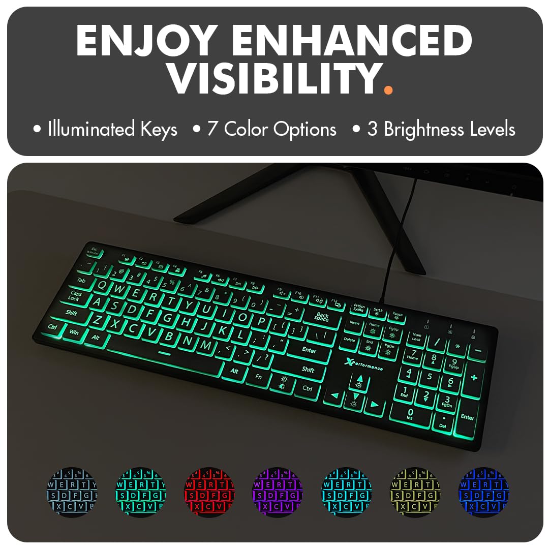 Lighted Computer Keyboard For Partially Sighted Mua X9 Large Print Backlit Keyboard | Wired Light Up Computer Keyboard ...