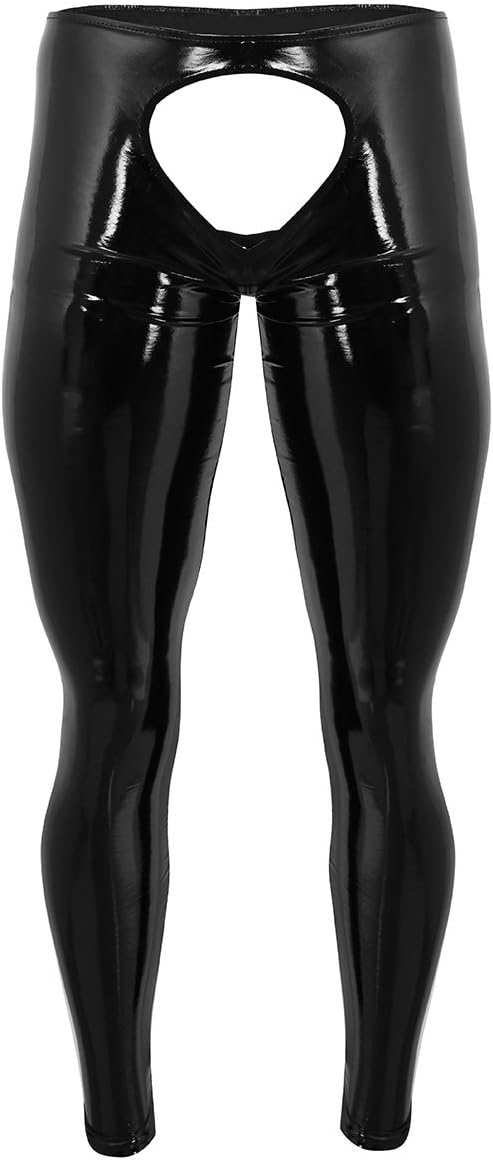 YONGHS Men's Wet Look PVC Leather Backless Tights Pants Leggings Long Trousers