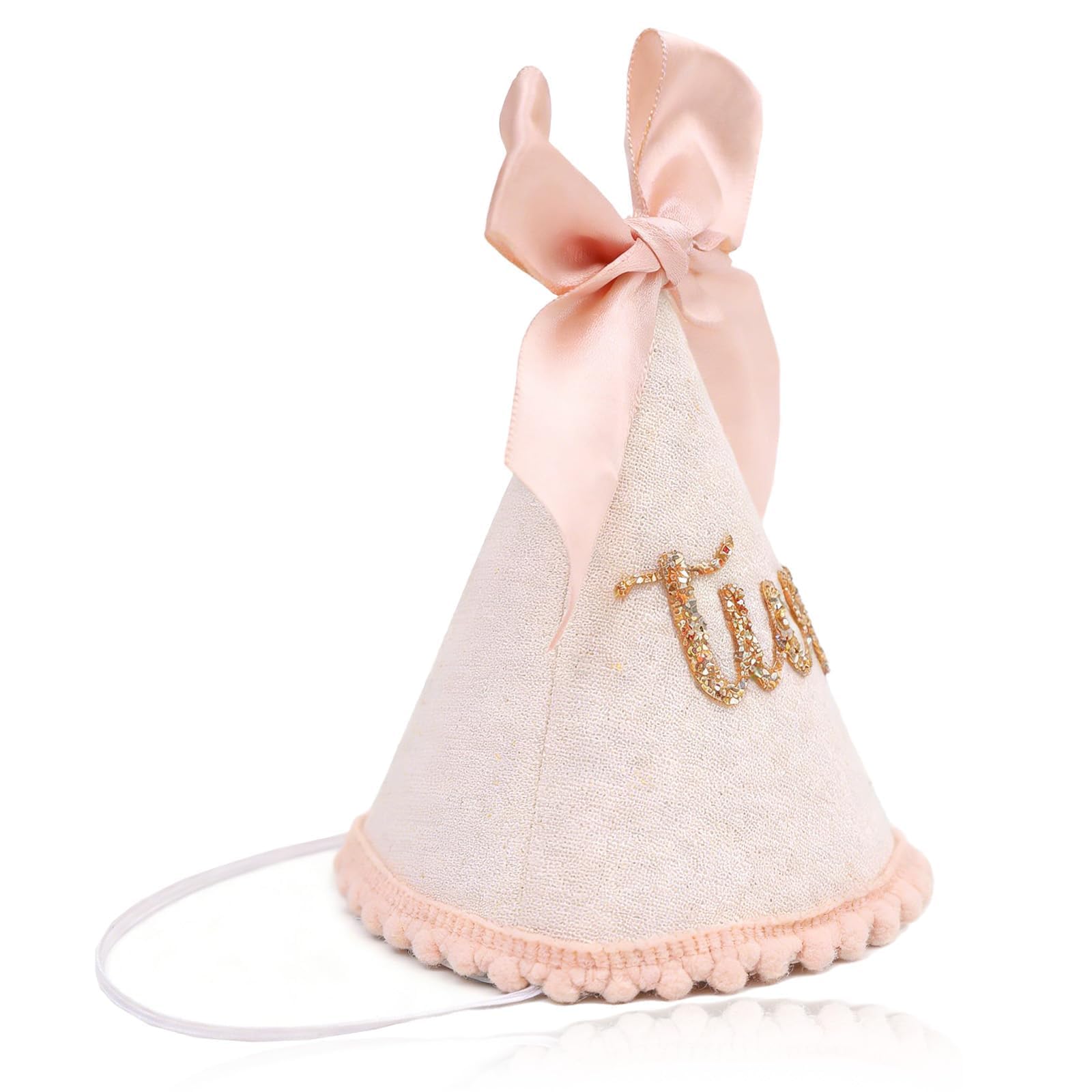 xoqoiuo 1PC 2nd Birthday Decorations for Girls, One Happy Birthday Hats, Pink Second Birthdays Decorations Girl with Glitter Number Two Elastic Cord Bow for 2 Year Old Photo Prop Decorations