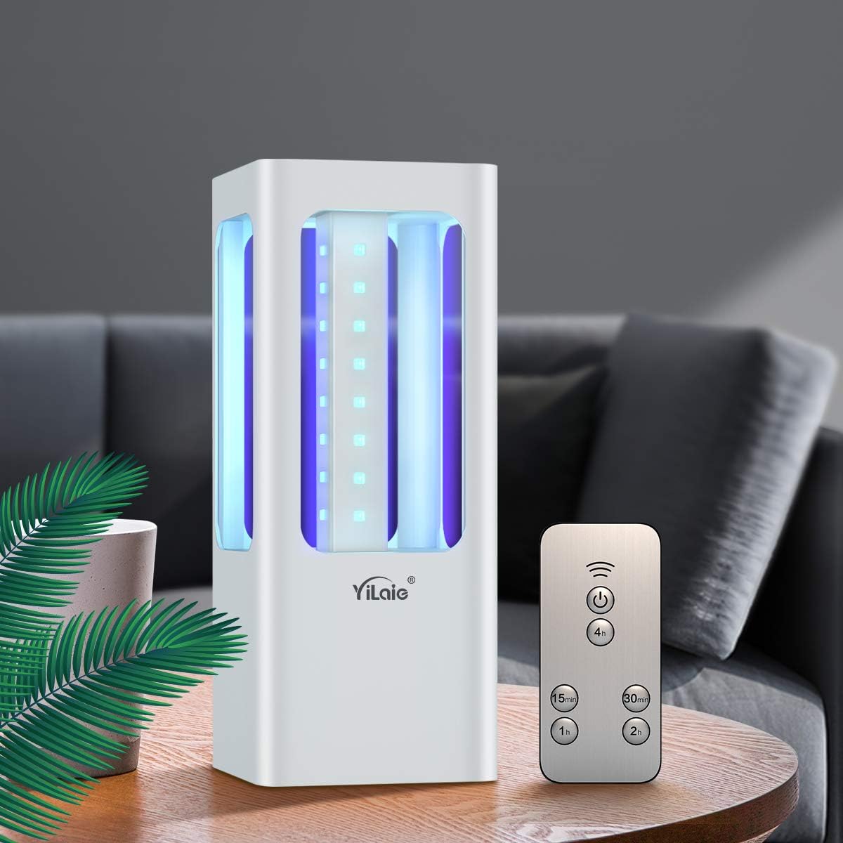 YiLaie UVC Light Sanitizer,LED Germicidal Lamp with Remote Control,Portable Battery Powered Disinfection Sterilization Light for Car Bedroom Washroom Kitchen Shoe Cabinet Toilet, 32W