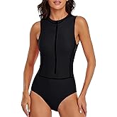 LVZIJUN Women One Piece Rash Guard High Neck Sleeveless Zipper UPF 50 Surfing Swimsuit