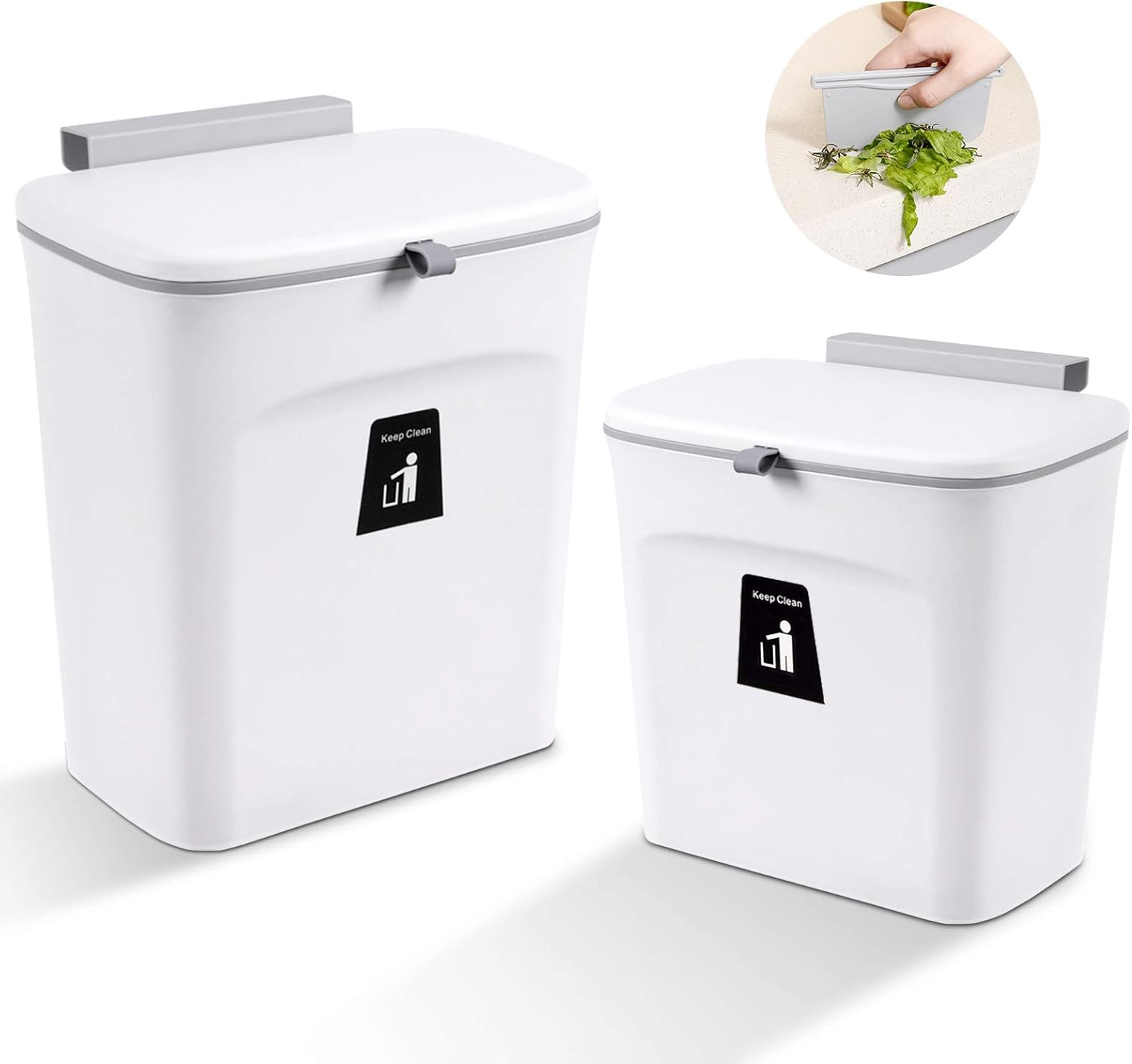 Aogist Hanging Trash Can with Sliding Cover 2 Packs, Wall