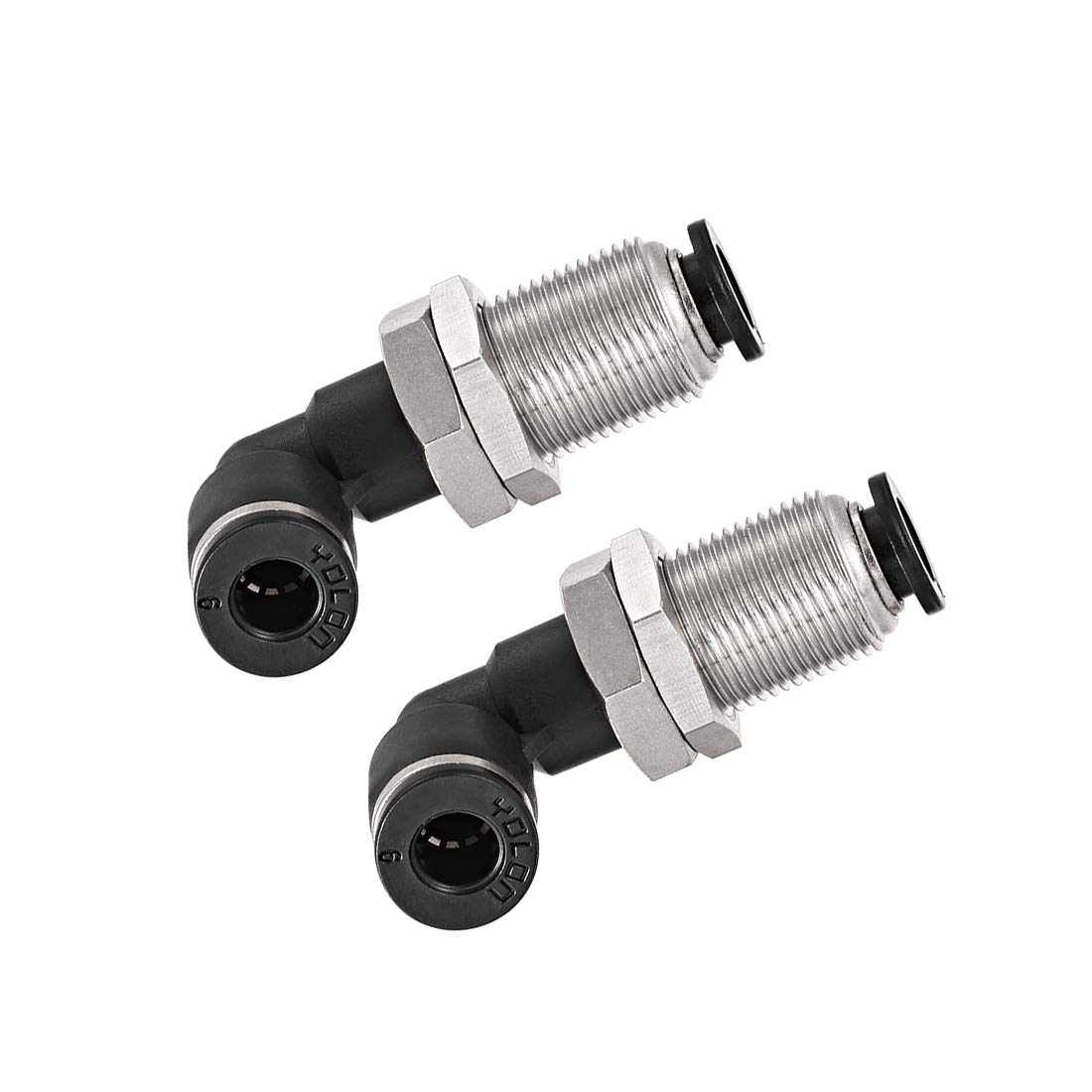 sourcing map 2 End 6mm Tube Push Lock Elbows, M14 L Shape Bulkhead Union Air Fittings 2pcs, Silver, 46.5 x 29 x 19.5 mm