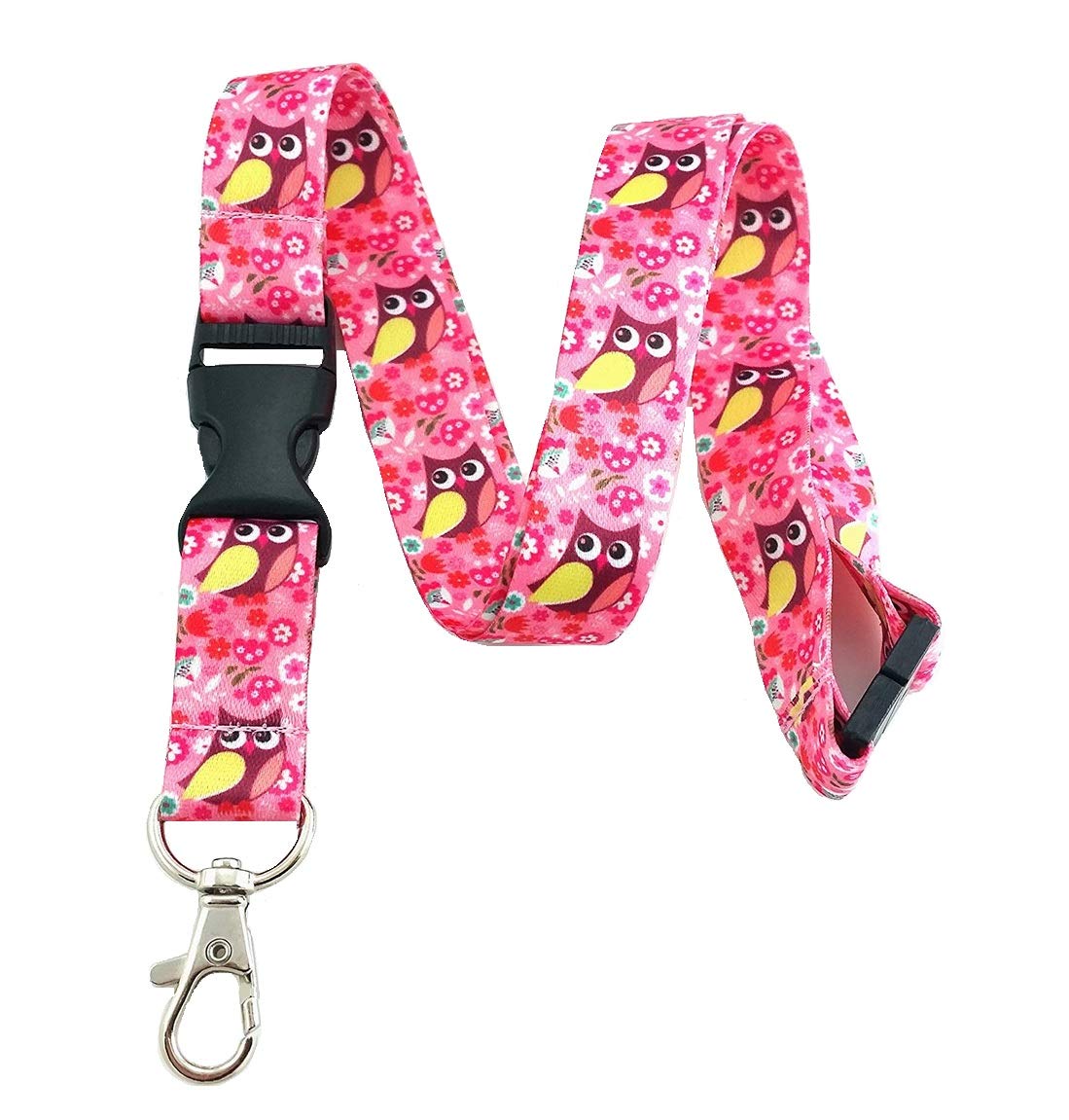 Break Away Pink Owl Print Lanyard Key Chain Id Badge Holder