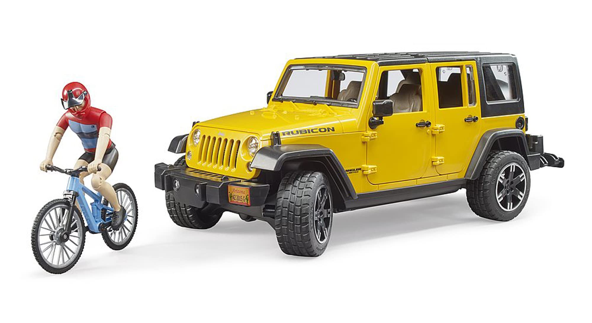 Bruder Jeep Wrangler Rubicon with MTB and Cyclist