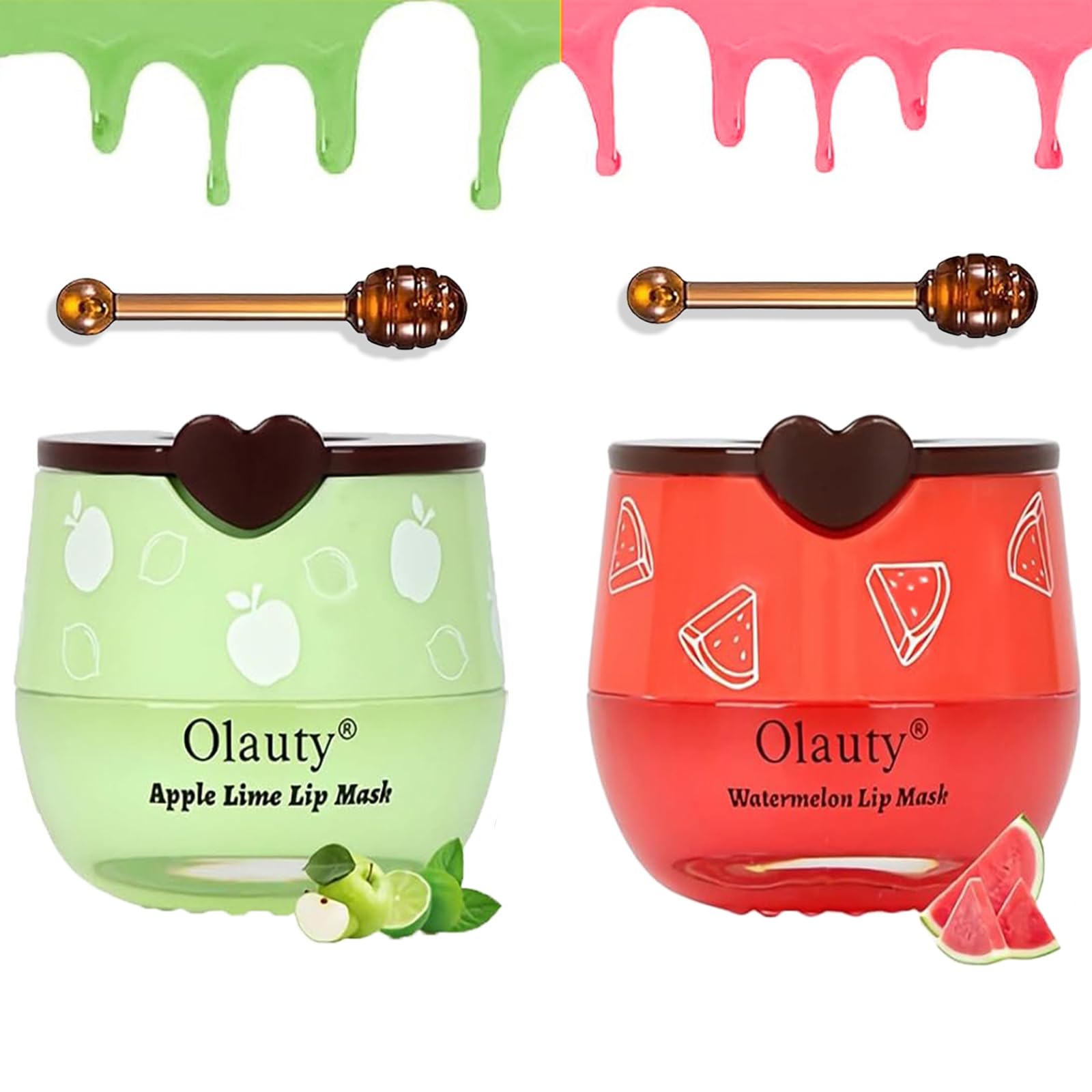 TITIMORE 2Pcs Bee Lip Balm Honey Pot,Apple & Watermelon Lip Mask,Propolis Moisturizing Lip Sleeping Mask Reduces Lip Lines,Hydrating Prevention Dry and Cracked Honey Lip Balm