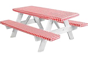 LINPRO Premium Picnic Table Cover with Bench Covers Vinyl Fitted Picnic Table Covers with Elastic RV Camping Accessories and Camper Must Haves Waterproof (Red Gingham, 72 x 30 (6ft))