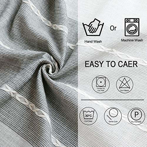 Washable Stitching Tassel Embroidery Tablecloth, Anti-Fading Non-Slip Cotton Linen Rectangle Table Cover Great for Kitchen Dinning Tabletop Buffet Decoration（55x78 Inch, Grey）
