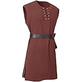 SYQBR Medieval Tunic Men Renaissance Pirate Shirt Sleeveless Lace Up for Viking Knight Warrior LARP
