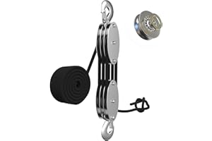 YATOINTO Rope Hoist Pulley System with Metal Bearing, 2200LBS Pulley Block and Tackle, 6:1 Lifting Power 50ft, Heavy Duty Pulley Block for Hunting Lifting Garage Warehouses Building Gift (Black)