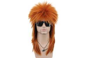 VGbeaty Men and Women Long Straight Wig 70s 80s Rocker Punk Rock Disco Mullet Wig (Orange)