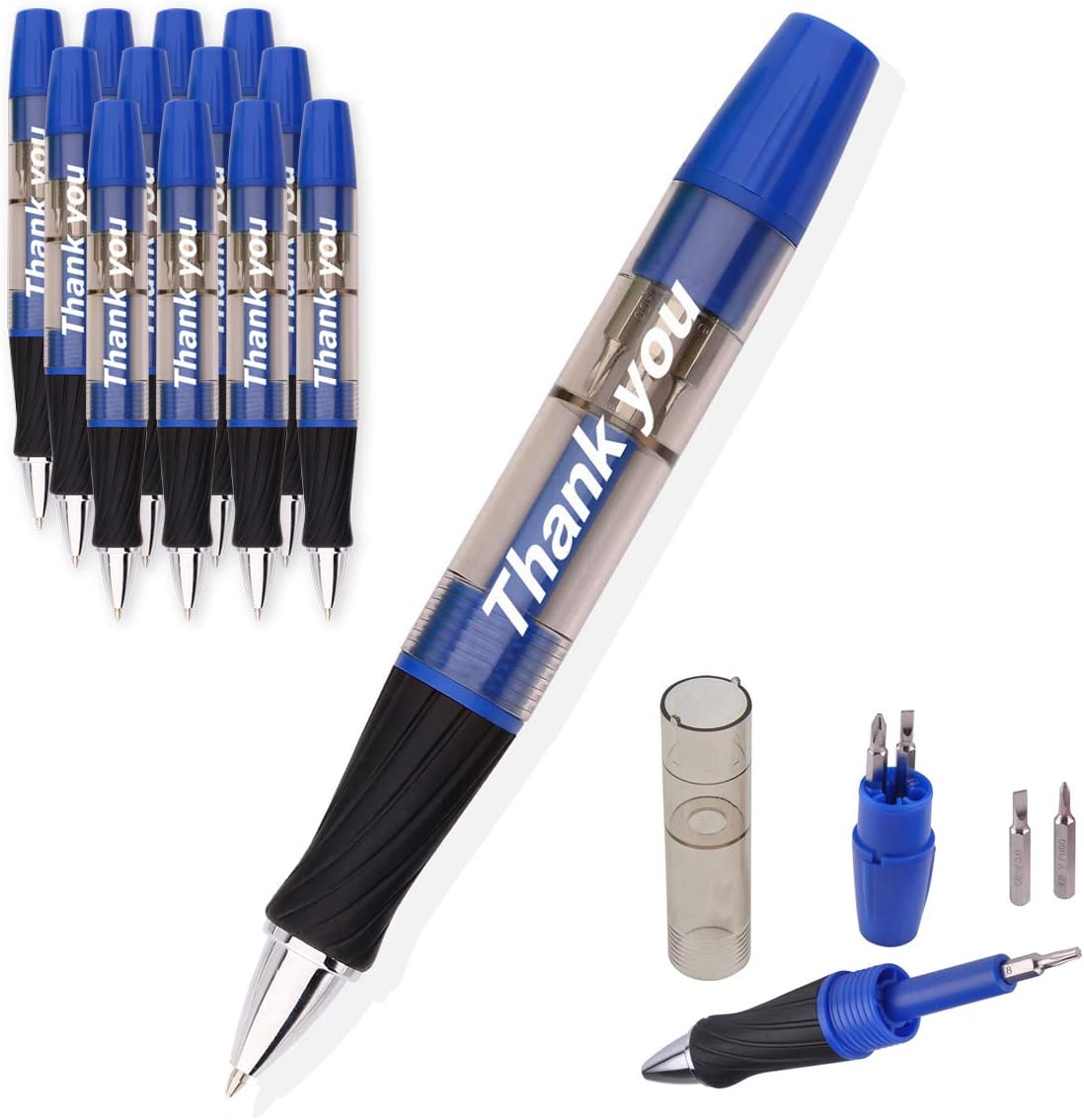 SIKAO Multitool Pen With Screwdrivers and Light"Thank you" Gifts for Men (Blue 12Pack)