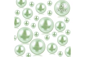 CUSMATION 150Pcs Light Green Polished No Hole Faux Pearl Beads for Vase Filling Decorations, Plastic Pearls Vase Fillers, Table Scatters, Wedding Centerpiece, Home Decor, 8/14/20 mm
