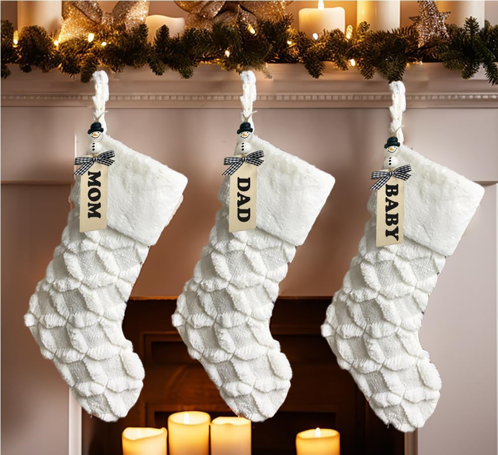 Stockings & Holders - AISENO 3 Pack 20 Inch Faux Fur Christmas Stockings Cable Knit Knitted Thick Decoration for Merry Christmas Party Xmas Home Decorations