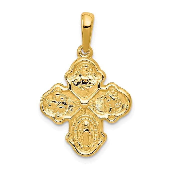 14k Yellow Gold Four Way Medal Pendant Charm Necklace