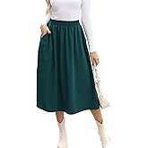 Skirts for Women Vintage Trendy Elastic High Waisted Casual Work Flowy Swing A Line Fall Skirt with Pockets