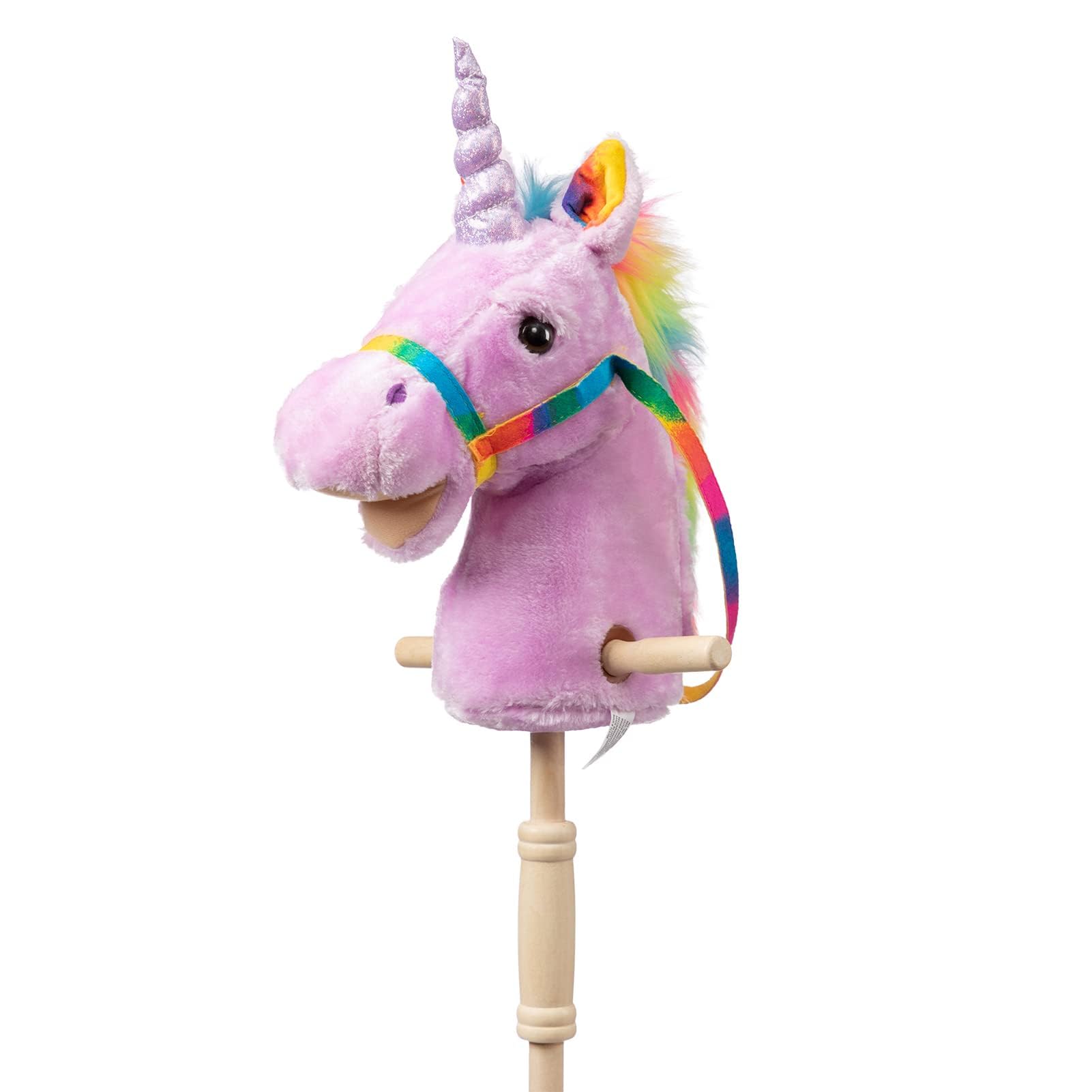 BEJOY Hobby Horse, Stick Horse with Wood Wheels - Real Pony Neighing Galloping Sounds - Plush Unicorn Toy Gift for Kids - Purple, 36 inches (AA Batteries Required) — image 1