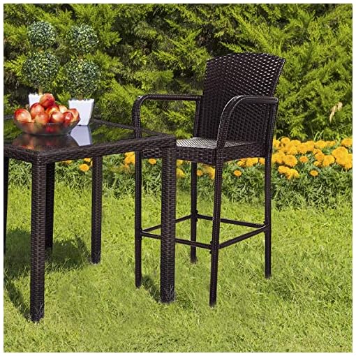 Brown Costway Rattan Wicker Bar Stool Outdoor Backyard Chair Patio Furniture With Armrest Rattan Wicker Set