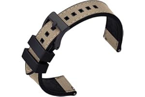 PTFULUOS Premium Upgrades Soft Hybrid (Fkm/Fpm Rubber and Sailcloth) Watch Bands for Men,20mm 22mm Waterproof Quick Release Replacement Watch Straps,Silver/Black/Gold/Rose Gold Brushed Buckle