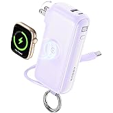 RORRY Flow Portable Charger, 10000mAh 40W Fast Charging Power Bank with Built-in USB C Cable and Foldable Wall Plug, Battery 