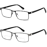 LKEYE Bifocal Reading Glasses Men Blue Light Computer Readers Clear Top Designer Metal Frame Fashion Spring Hinge Eyeglasses
