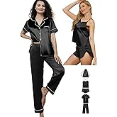 WJing Yi Jia 5Pcs Silk Satin Pajamas Set for Women Silky Cami Pjs Sets Sexy Lingerie Womens Pajama Sets Loungewear Sleepwear