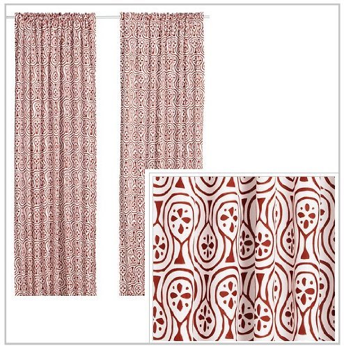 IKEA LAPPLJUNG Pair of Curtains, 2 panels, white / red, NEW