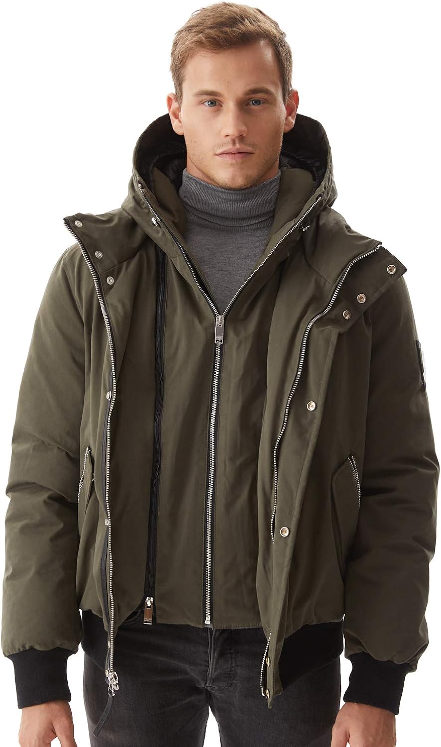 Molemsx Mens Down Jacket,Fashion Hooded Classic Down Flight Puffe Coat Winter Warm Outwear XS-3XL: Clothing