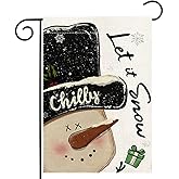 LHSION Let It Snow Snowman Garden Flag 12.5 x 18 Inch Chilly Christmas Decorative Double Sided Burlap Small Flag Holiday Banners for Winter Xmas Farm House Yard Decoration