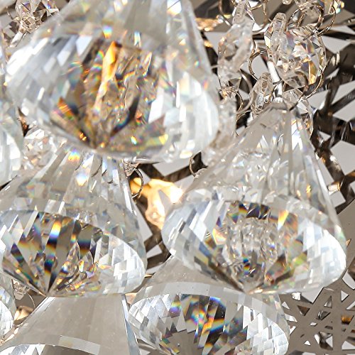 Saint Mossi Modern K9 Crystal Raindrop Chandelier Lighting Flush Mount LED Ceiling Light Fixture Pendant Lamp for Dining Room Bathroom Bedroom Livingroom 8 E12 Bulbs Required W16.8 x H9.7 - Thumbnail 5