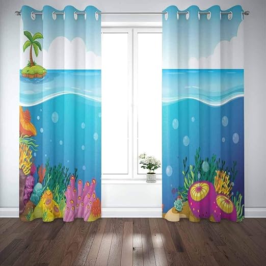 N / A Cortinas de Ventana de 2 Paneles, Coral de Palmera en Cortinas de