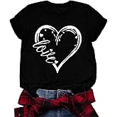 Valentines Shirts for Women Valentine Love Heart Printed Graphic Tshirt Cute Girls Casual Top