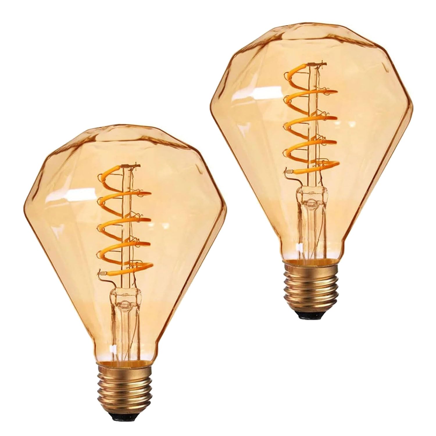LEDSone Vintage Edison LED Light Bulb 4W, E27 Screw Bulb Retro Old Fashioned LED Filament Glass Antique Lamp Makes Beautiful Design (Pack 2 - Diamond Shape Bulb)